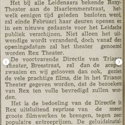 Gedeelte van een gedrukte pagina met Nederlandse tekst over theaters