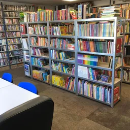 Boekenkasten met uitgestalde boeken in verschillende kleuren en formaten in een boekenwinkel
