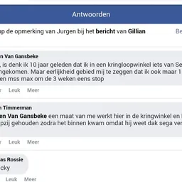 Schermafbeelding van Facebook-reacties op een bericht over een kringloopwinkel