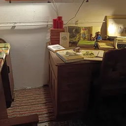 Winkelvloer met boekenrekken, stellingen en uitgestalde boeken in een kringloopwinkel