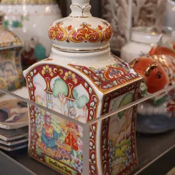 Chinees porselein decoratieve pot met rode en gouden ornamenten en figuurscènes