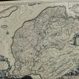 Historische wandkaart van Frankrijk met decoratieve elementen en kompasroos uit de 17e eeuw