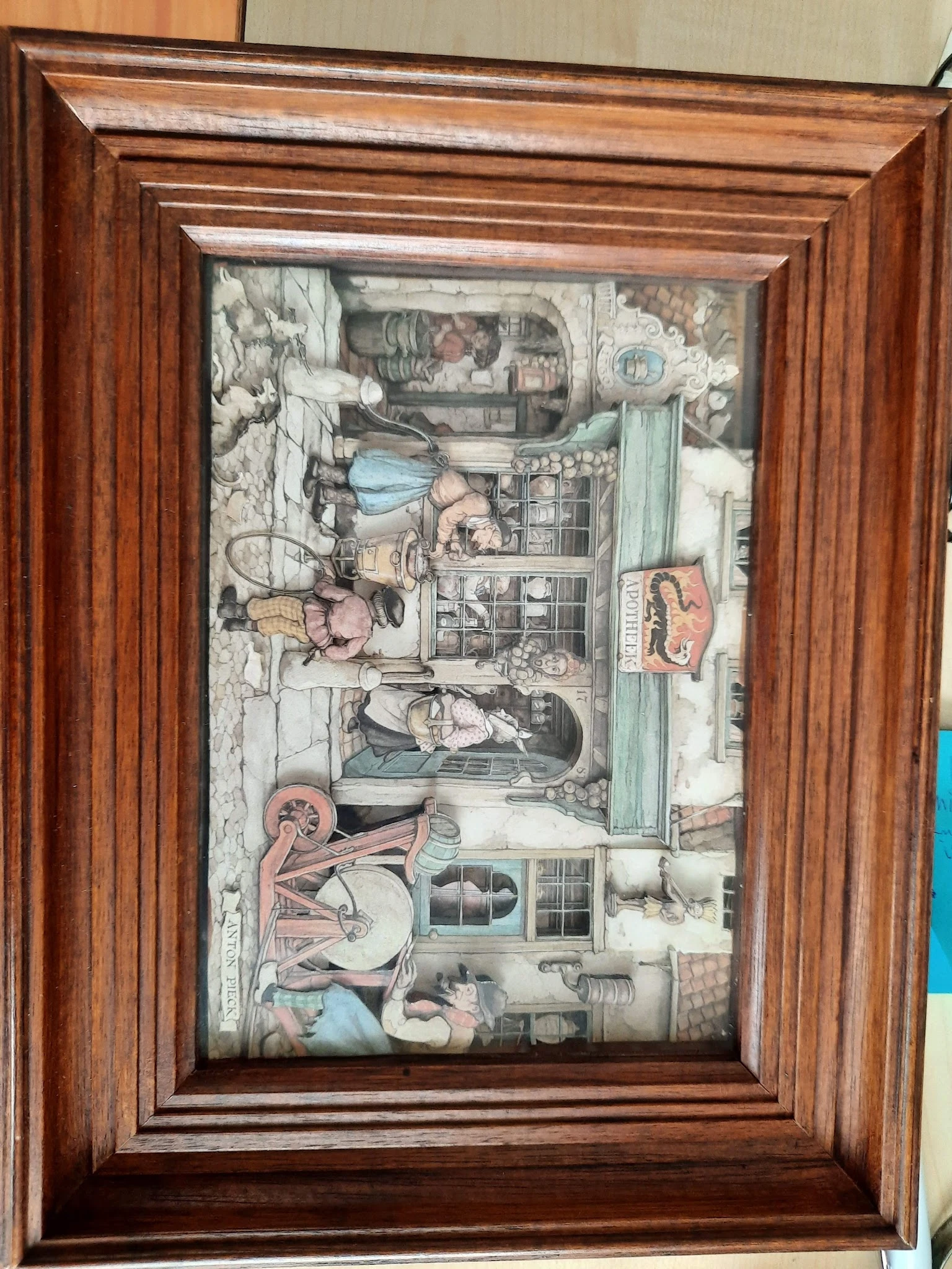 Geïllustreerd bord met vintage afbeelding van keukenscène met vrouwen