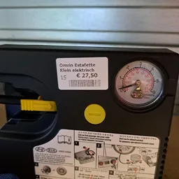 Omrin Estafette Klein elektrisch apparaat met prijskaartje en drukmanometer