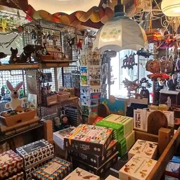 Winkelvloer vol met tweedehands spullen, boeken, decoratie en vintage items onder natuurlijk licht