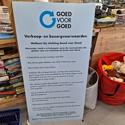 Informatiebordje met verkoopsvoorwaarden van Goed voor Goed