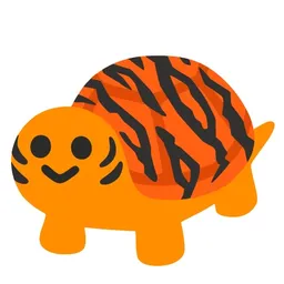 Cartoon afbeelding van een oranje slak met zwarte strepen en glimlachend gezicht