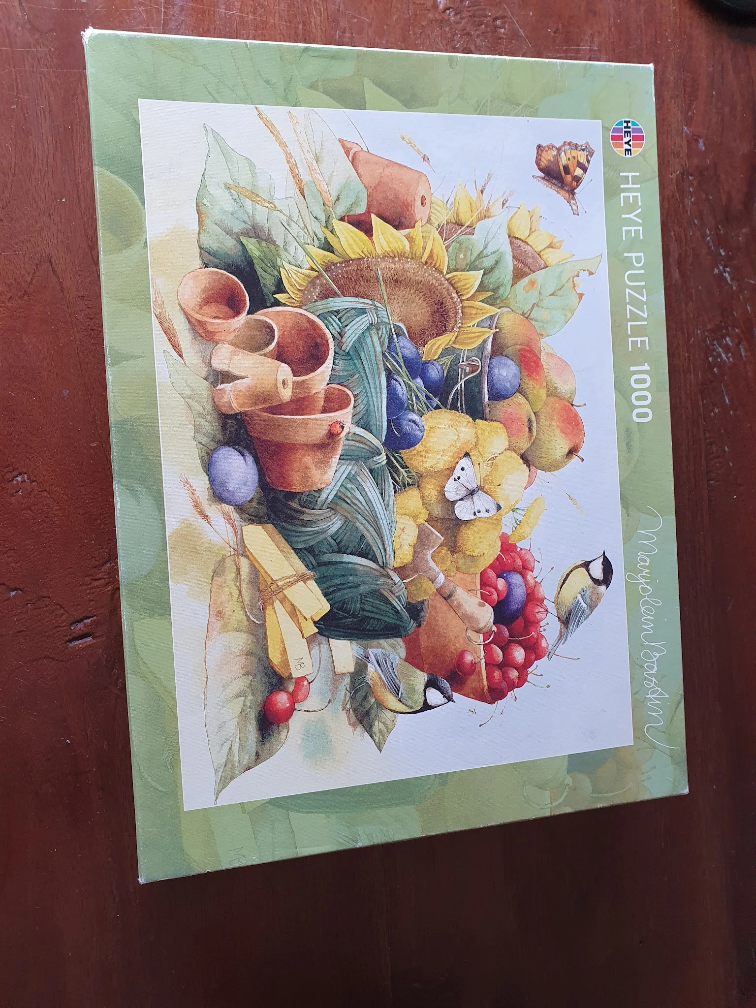 Puzzeldoos van 1000 stukjes met afbeelding van bloemen, groenten en keramische potjes