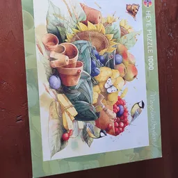 Puzzeldoos van 1000 stukjes met afbeelding van bloemen, groenten en keramische potjes