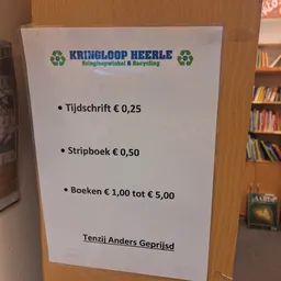 Prijslijst met kosten voor tijdschriften, stripboeken en boeken bij Kringloop Heerle
