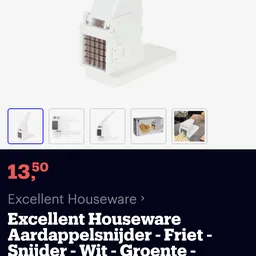 Witte draagbare airconditioner of ventilator met bruin rooster, getoond vanuit meerdere hoeken
