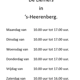 Openingstijden van maandag tot vrijdag van 10.00 tot 17.00 uur