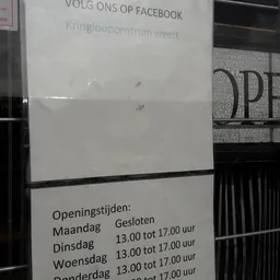Openingstijden poster met ma/di/wo gesloten en openingsdagen 13.00 tot 17.00 uur