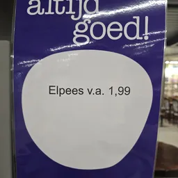 Prijssticker met tekst 'goed!' en 'Elpees v.a. 1,99'
