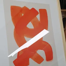 Rood abstract kunstwerk of logo met witte diagonale streep