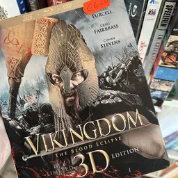 Dvd-hoes van de film Vikingdom met een man in viking-kostuum op de voorkant