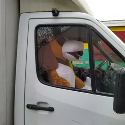 Bestuurder in witte bedrijfsbus met geopend raam