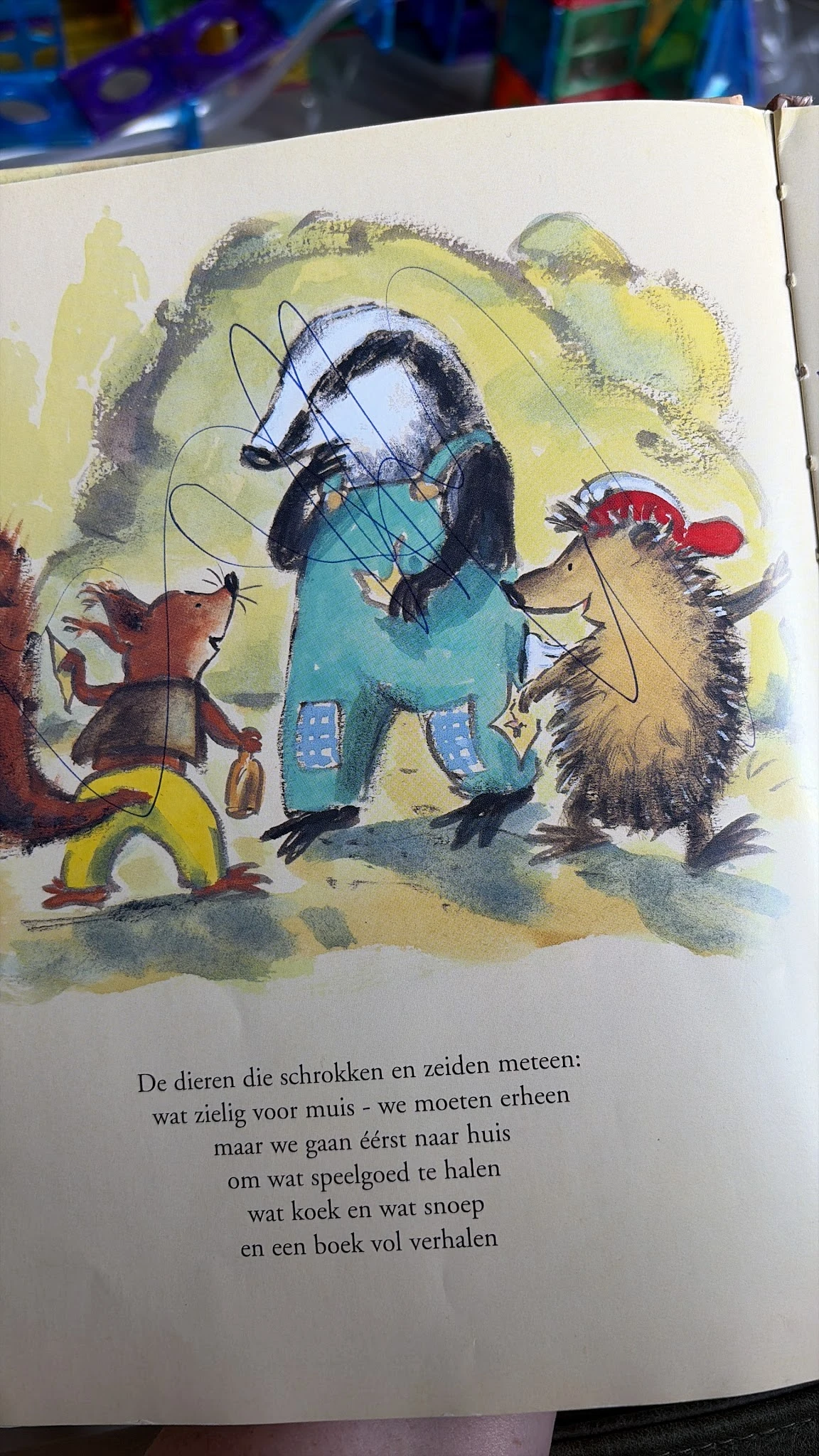 Kinderboekillustratie met dieren in retrostijl
