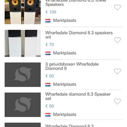 Schermafbeelding van een marktplaats-listing met Wharfedale Diamond speakers