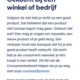 Tekst over consumentenrechten en garantie bij aankoop in kringloopwinkels