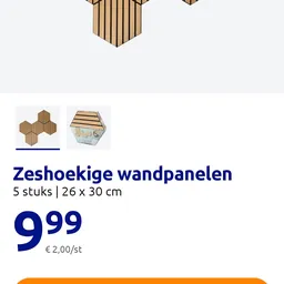Prijslijst voor zeshoekige wandpanelen, 5 stuks, 26 x 30 cm, €9,99