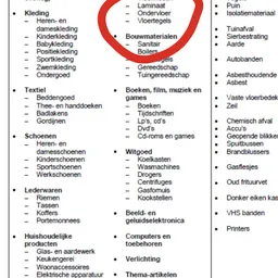 Categorieën en aanbod van kringloopwinkel RataPlan