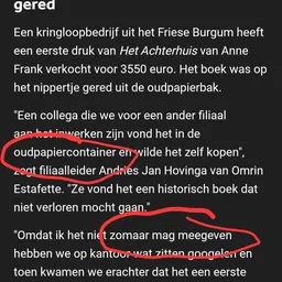 Tekstfragment uit een artikel over de verkoop van een boek in een kringloopwinkel