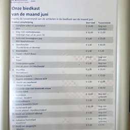 Gedeelte van een prijslijst met producten en bedragen in euro's