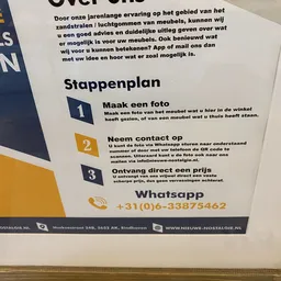 Instructiestappen voor het insturen van meubelfotos via WhatsApp met contactgegevens