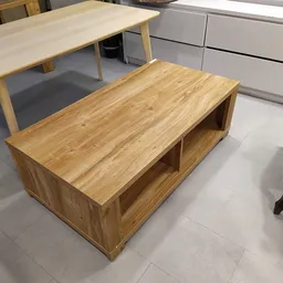 Houten tv-meubel met open vakken en kastdeuren in natuurlijk hout
