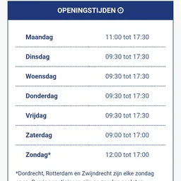Openingstijden van maandag tot zondag met tijdstippen