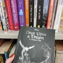 Disney boek 'Once Upon a Dream - A Twisted Tale' in close-up, met boekenrek op achtergrond