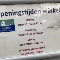Openingstijden winkel: dinsdag t/m vrijdag 9:30-16:30 uur, zaterdag 9:30-12:30 uur