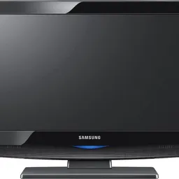 Samsung televisie met zwart scherm, frontaal gefotografeerd