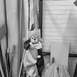 Tweedehands pop of knuffel in vintage outfit met vogel op de schouder