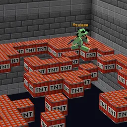 Minecraft-schermafbeelding met speler Azalee en TNT-blokken
