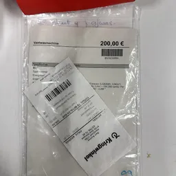 Prijssticker en verpakkingslabel met barcode, 200,00 euro