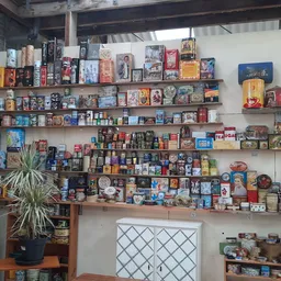 Uitgebreide collectie verzamelbussen, decoratieve objecten en souvenirs op houten wandplanketten