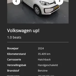 Witte Volkswagen Up! auto met specs: bouwjaar 2024, kilometerstand 35.409 km, hatchback, handgeschakeld