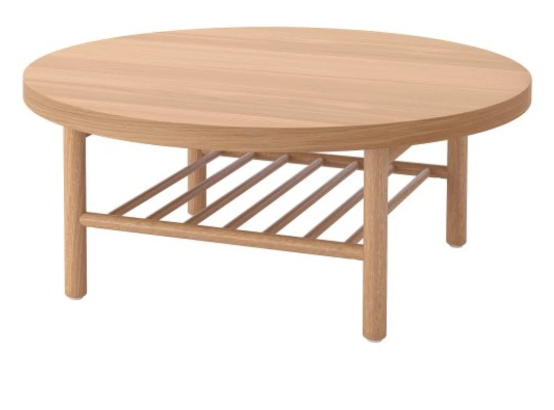 Ronde houten salontafel met blad en open legplank onderzijde