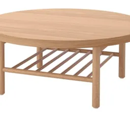 Ronde houten salontafel met blad en open legplank onderzijde