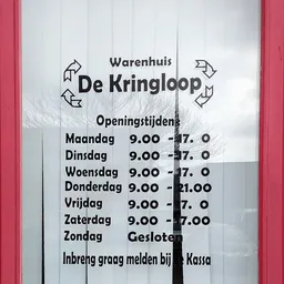 Openingstijden van Warenhuis De Kringloop met dagschema maandag tot en met zondag